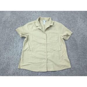 Rebecca Malone Button Up Shirt Womens S‎ Beige Short Sleeve Linen Blend Relaxed